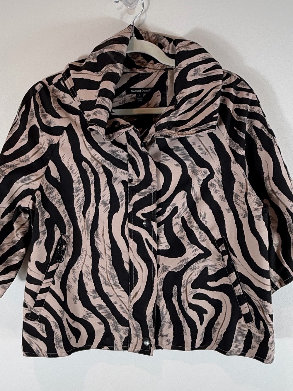 Samuel Dong Women's Black & Tan Zebra-Print Jacket Size Small